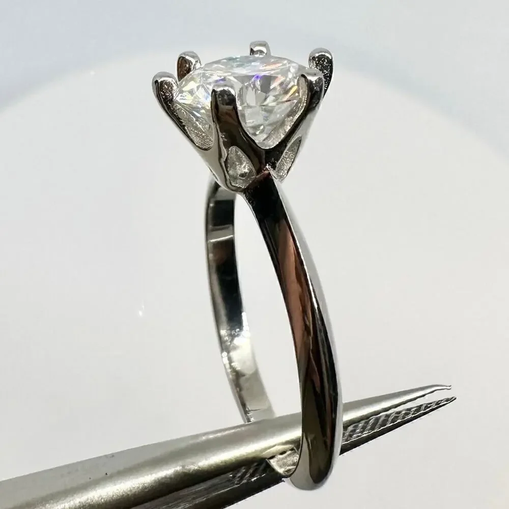 Moissanite Diamond Engagement Ring 3 Ct Round Cut 6 Prong 18K GRA Size 8